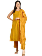 Gerua By Libas Womens Solid Silk Blend Straight Kurta With Trousers And Dupatta