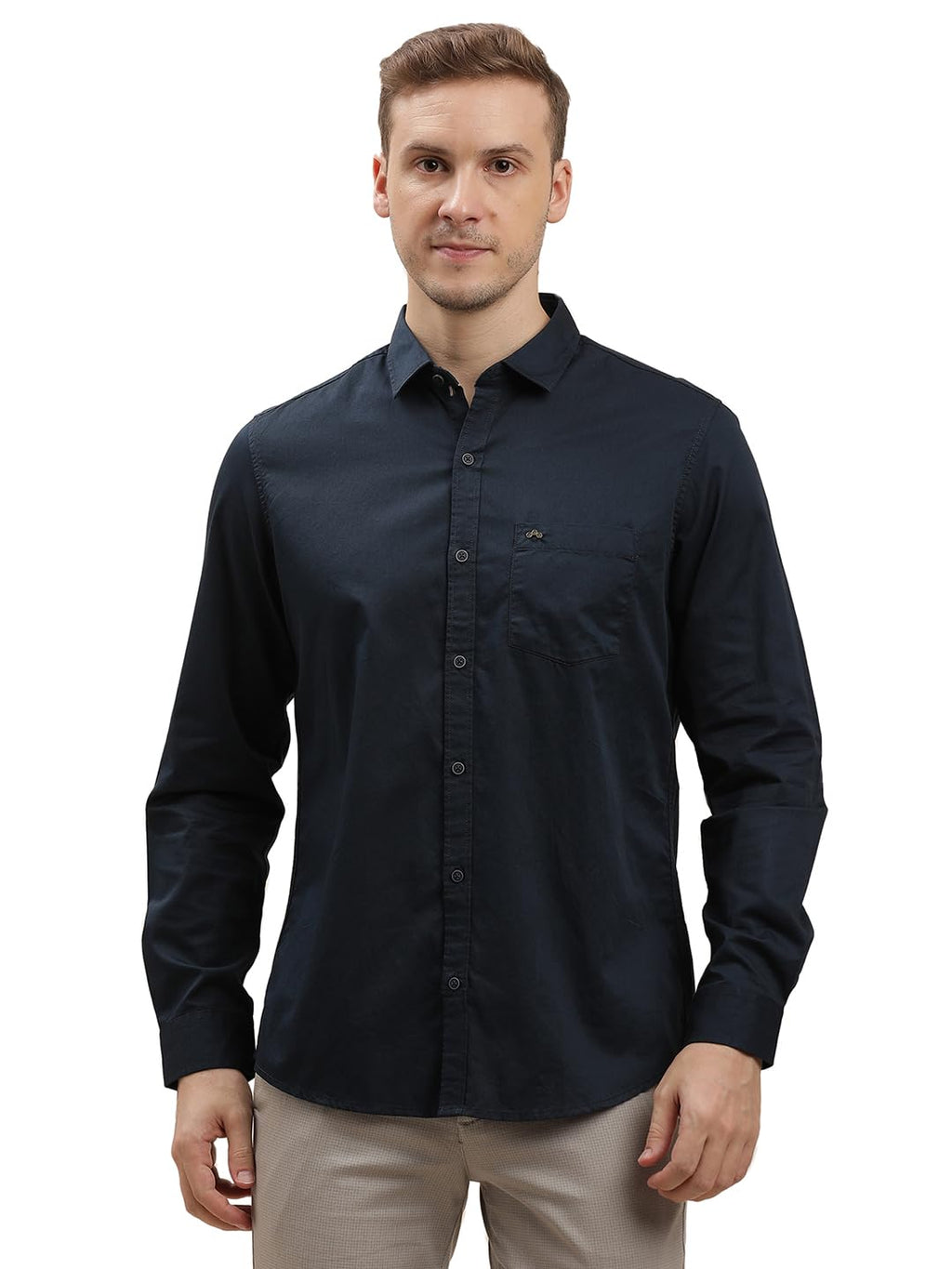 Turtle Men 100% Cotton Slim Fit Solid Navy Blue Casual Shirt