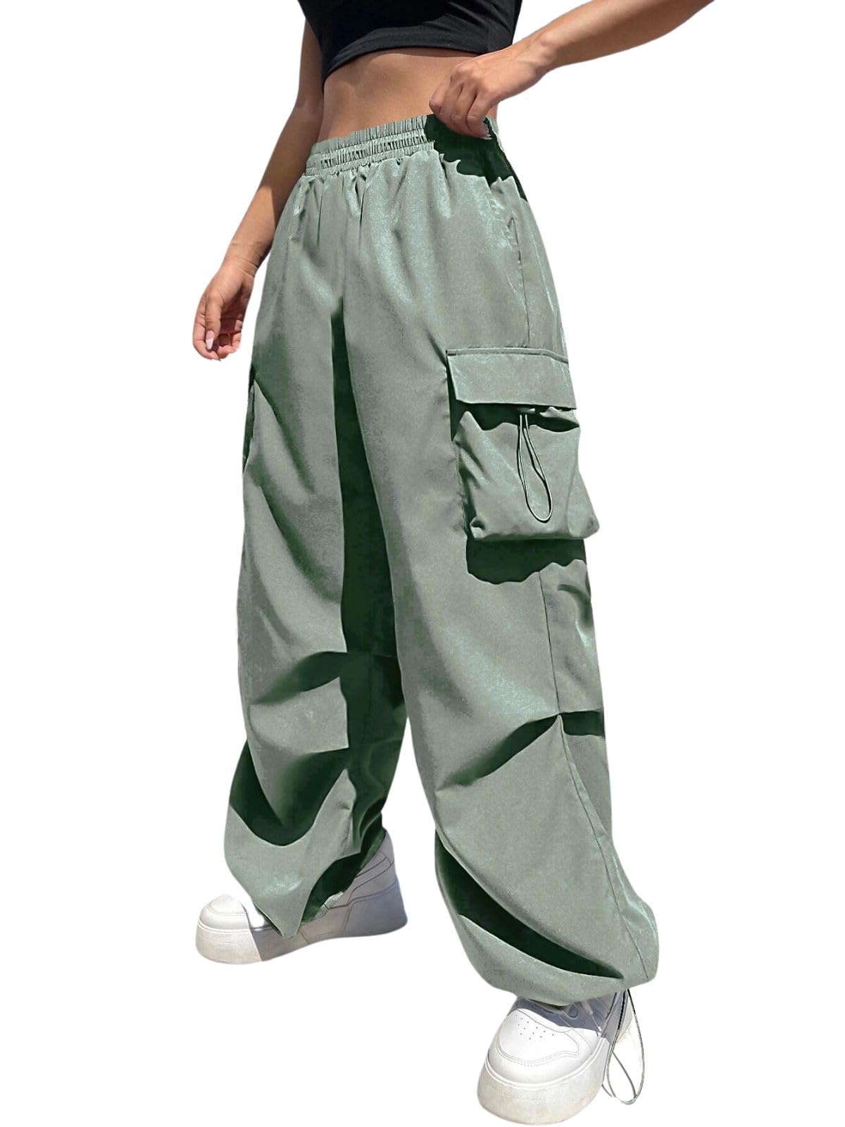 Greciilooks WomenS Regular Fit High Rise Cargo Pant (Gl-W-Tp-1086_Green