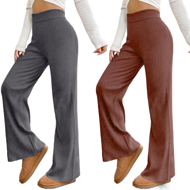 Pinkmint Combo Trouser For Women L Stylish Poly Lycra Trouser L Combo High Waisted Fancy Pant L Summer Wear (Pack Of 2) Grey-Bro