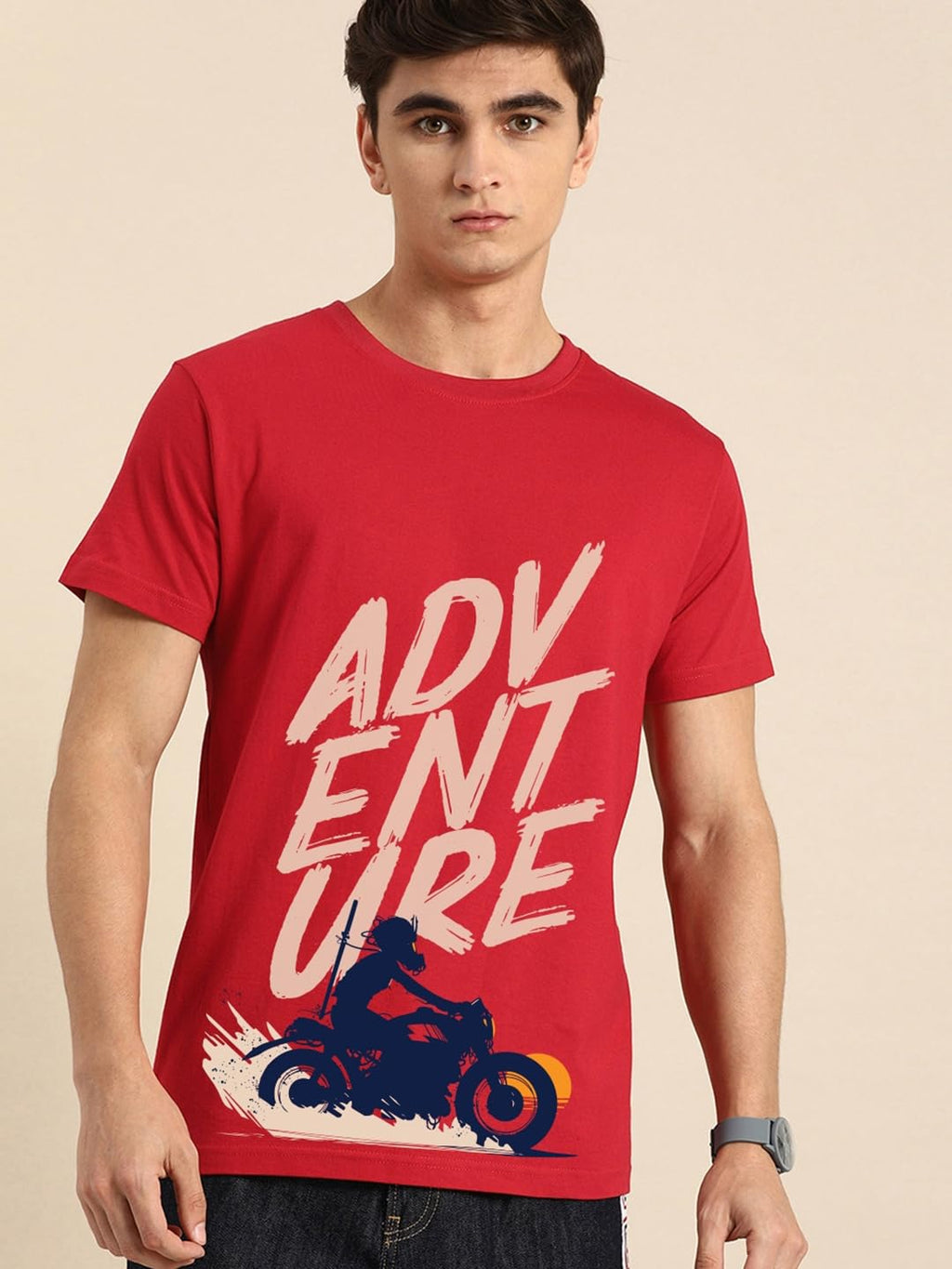 Bewakoof Mens Printed 100% Cotton T-Shirt - Regular Fit, Round Neck, Half Sleeves Red