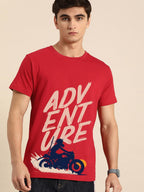 Bewakoof Mens Printed 100% Cotton T-Shirt - Regular Fit, Round Neck, Half Sleeves Red