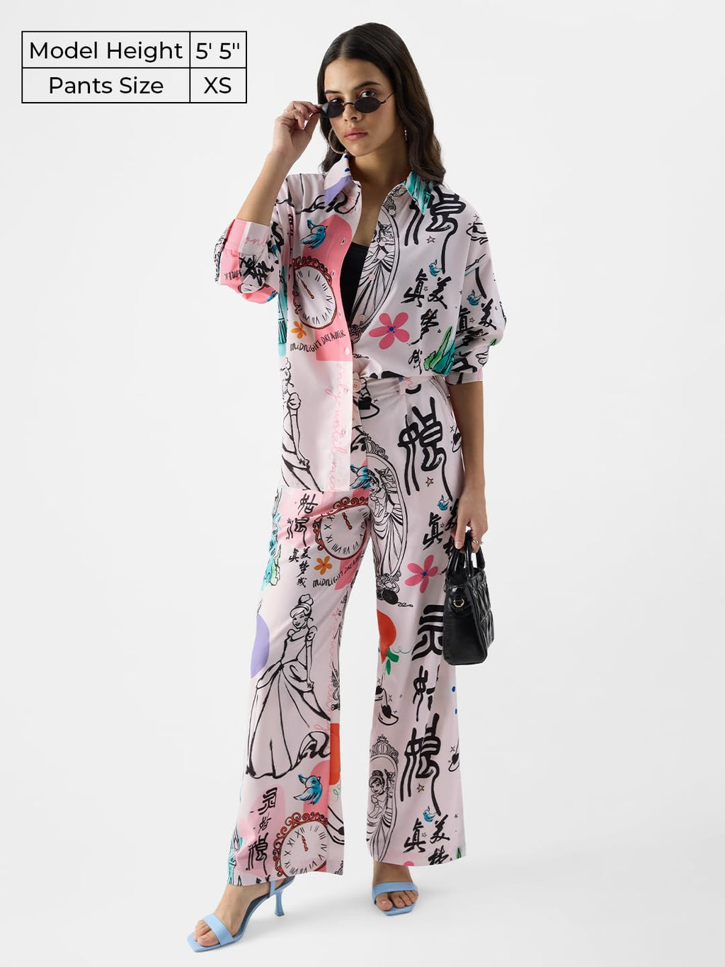 The Souled Store Textured Pant: Cinderella Women and Girls Buttoned White All Over Printed Viscose Blend Straight Fit Pants