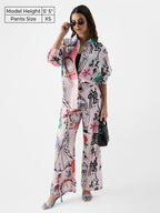 The Souled Store Textured Pant: Cinderella Women and Girls Buttoned White All Over Printed Viscose Blend Straight Fit Pants