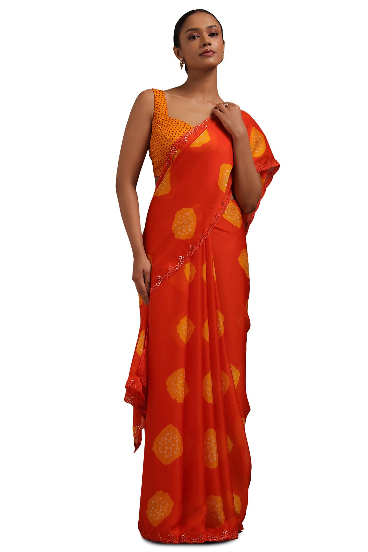 Soch Women Georgette Bandhani Print Saree with Sequins