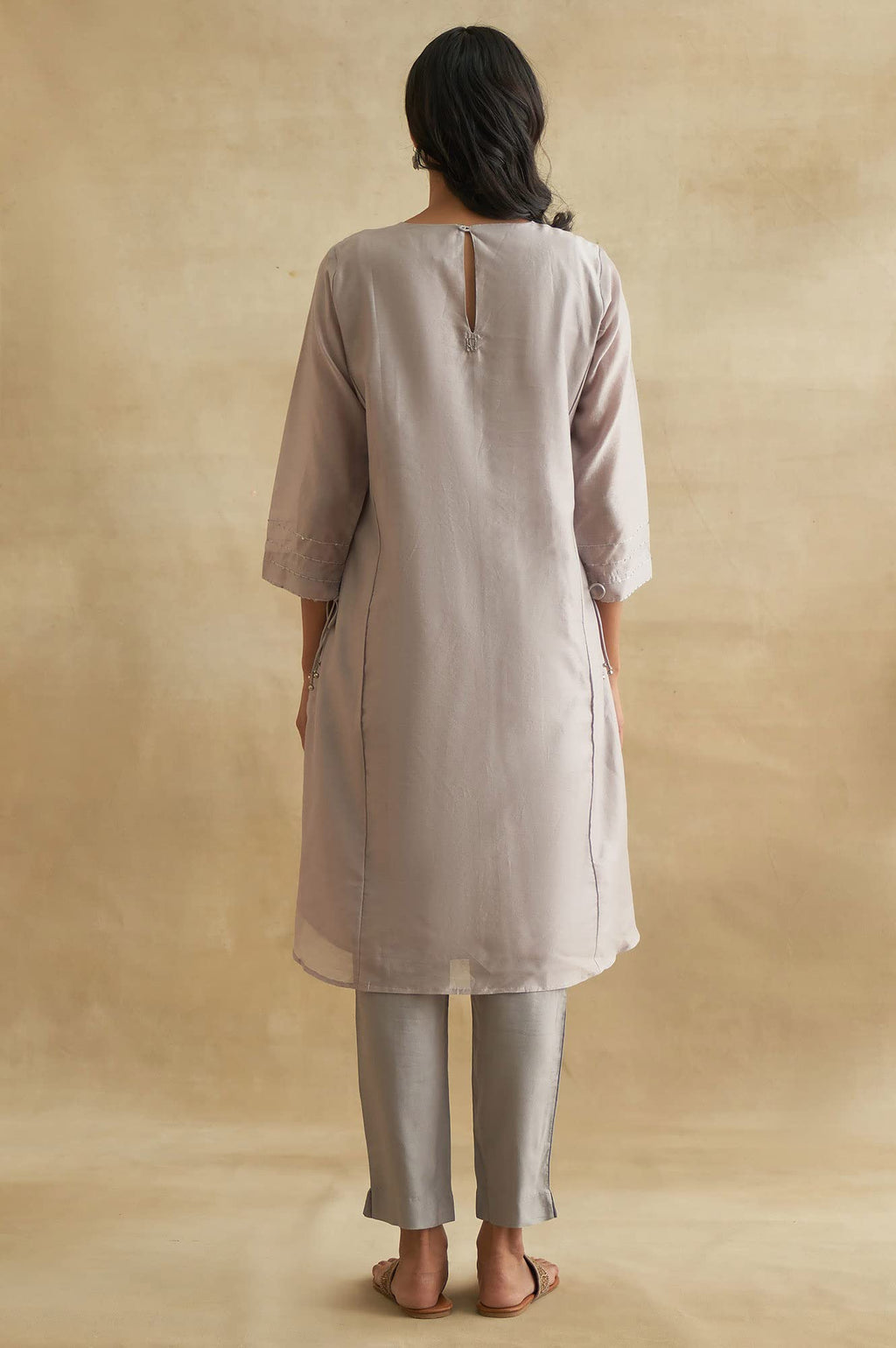 W For Woman Light Grey Embroidered Cotton Silk Kurta