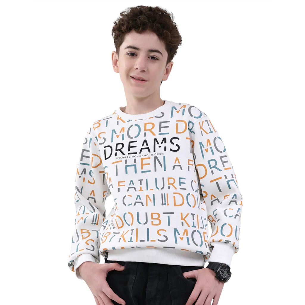 Monte Carlo Boys Regular Fit Printed Round Neck Pull On Full Sleeve Winter Sweatshirt Warm Pullover for Kids | Stylish Full Slee 13-14