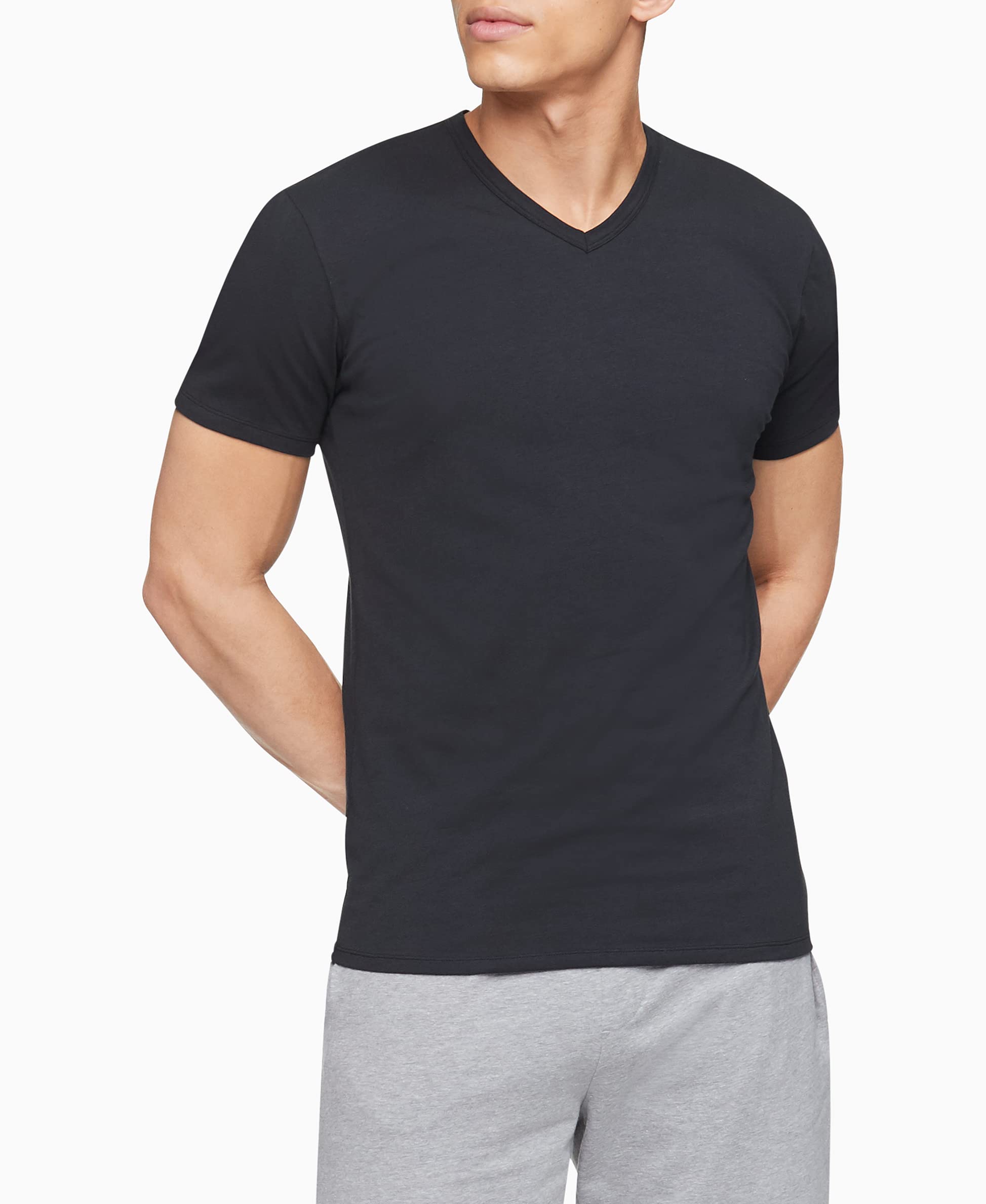 Calvin Klein Men's Cotton Stretch Undershirt Packs, 3 Black-Vneck, Medium