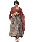 ANNI DESIGNER Womens Rayon Blend Anarkali Printed Kurta with Pant & Dupatta (Madipakam Maroon_L_Maroon_Large)