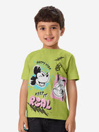 The Souled Store Official Disney: Mickey and Donald Kids and Boys Graphic Printed Regular fit Half Sleeve Cotton Green Color Boy