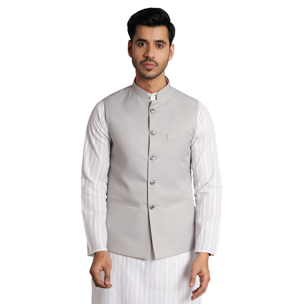 Wintage Poly Viscose Grey Solid Modi Nehru Jacket: X-Small