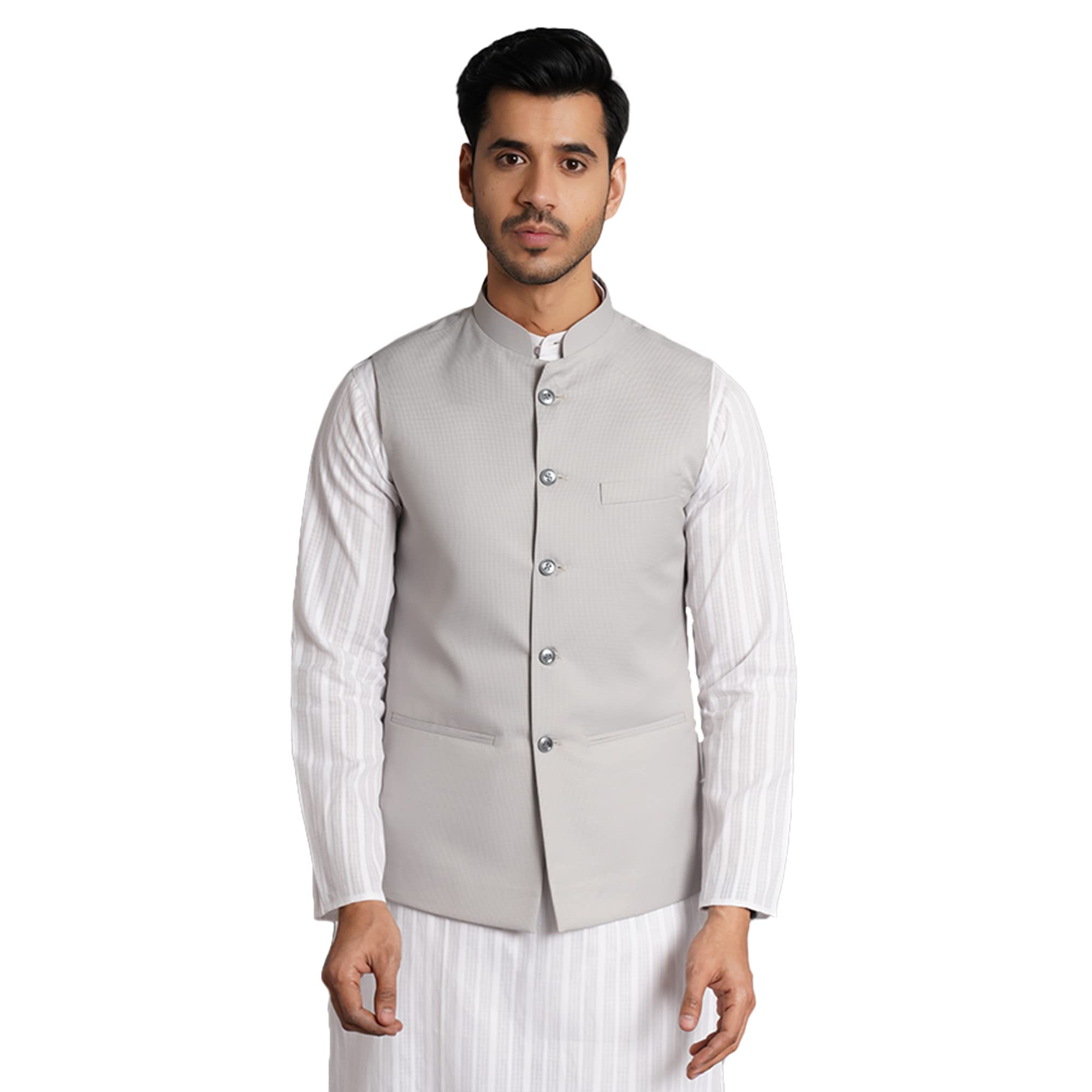 Wintage Poly Viscose Grey Solid Modi Nehru Jacket: X-Small