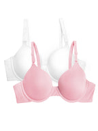 Fruit of the Loom Women's 2-Pack T-Shirt Bra, White/Blushing Rose, 42D