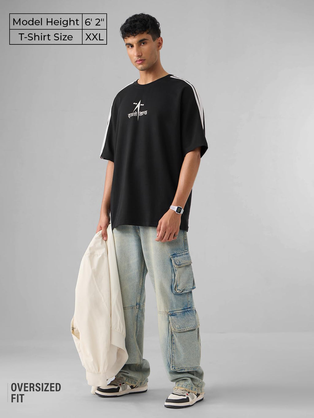 The Souled Store ISRO: to The Moon Men and Boys Short Sleeves Round Neck Black Graphic Printed Cotton Oversized T-Shirts
