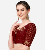 Pujia Mills Womens Embroidery Handwork, Rough Cut Work Stone Work Readymade Blouse (36, Marun)