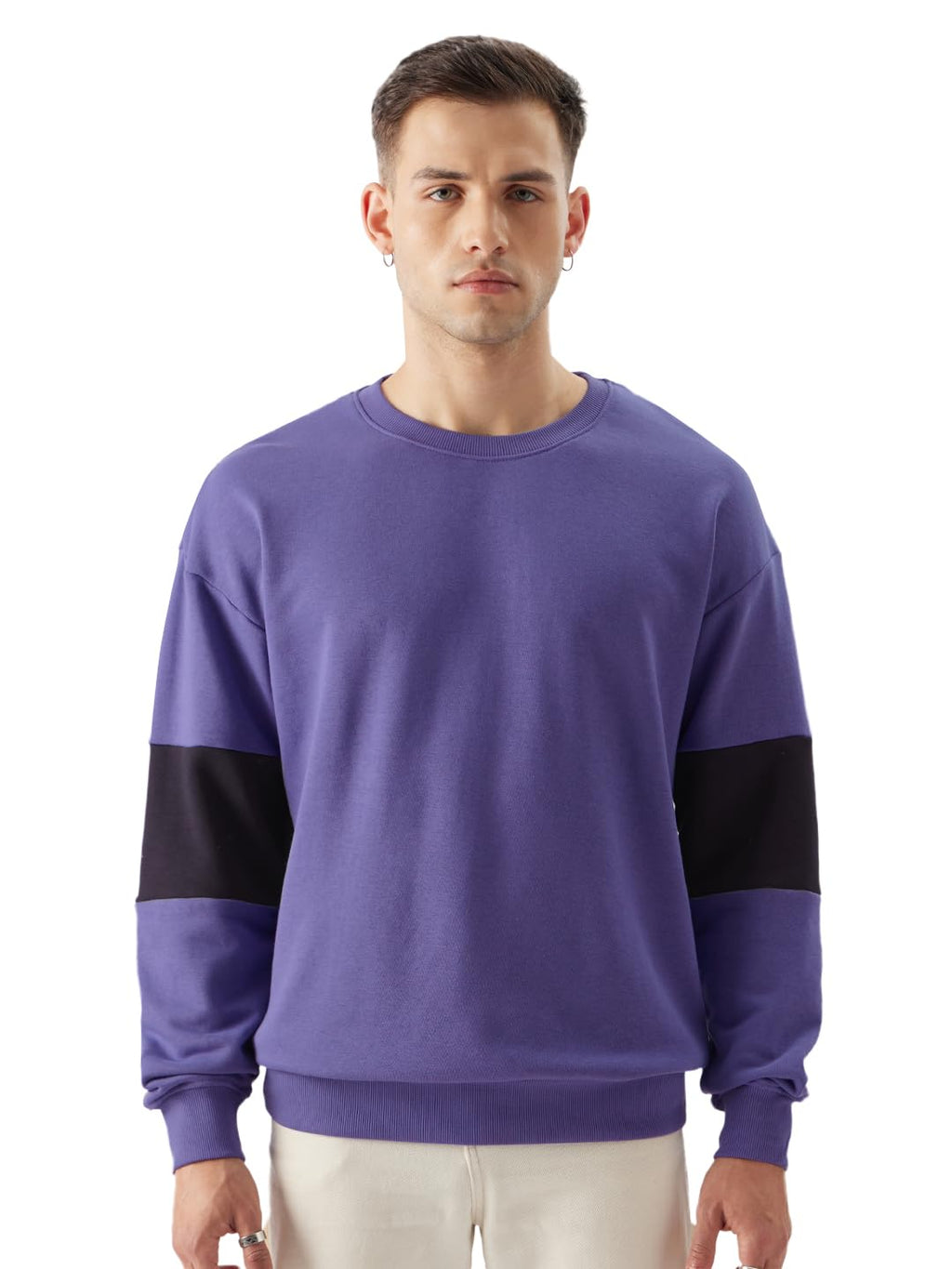 The Souled Store Violet Berry Men and Boys Pull On Long Sleeve Crew Neck Solid Oversized Fit Sweatshirts Oversized Sweatshirts f