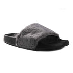 Luxe Faux Fur 676685048141 0.83 in. Sheepskin Slide Slippers - Grey with Black Sole