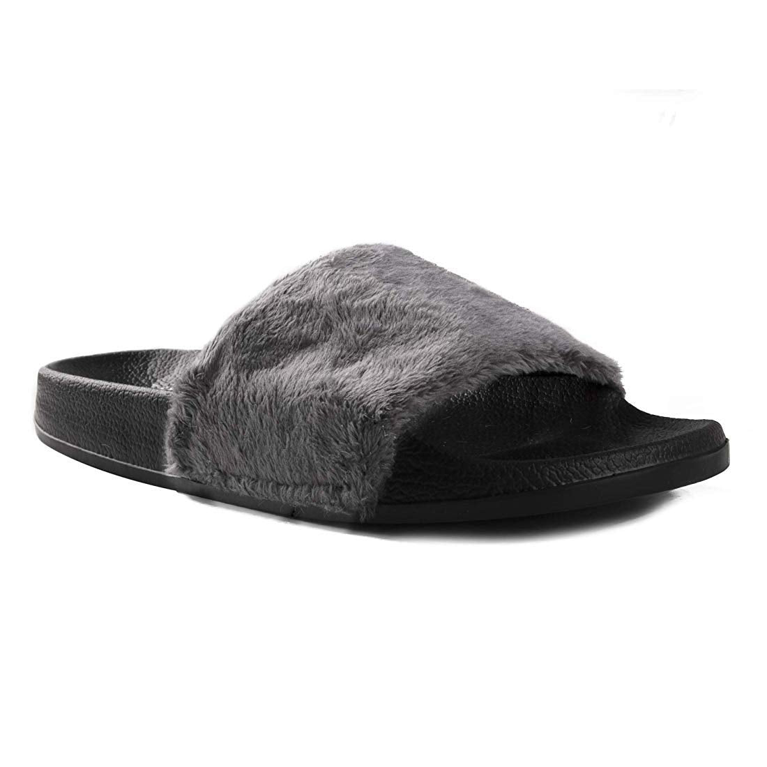 Luxe Faux Fur 676685048141 0.83 in. Sheepskin Slide Slippers - Grey with Black Sole