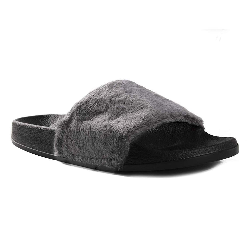 Luxe Faux Fur 676685048165 0.9 in. Sheepskin Slide Slippers - Grey with Black Sole