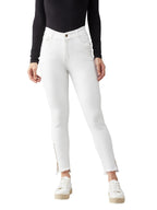Dolce Crudo Womens White Skinny Fit High Rise Side Slit Raw Edge Detailing Clean Look Cropped Stretchable Denim Jeans (DOSS19DE