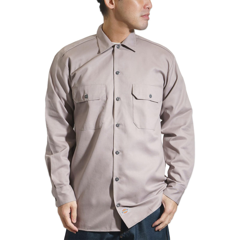 Dickies Mens Long Sleeve Work Shirt, Silver, Small