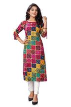 Pujia Mills Women'S Round Neck 3/4 Sleeve Rayon Bandhni Print Straight Regular Kurti Royal Blue