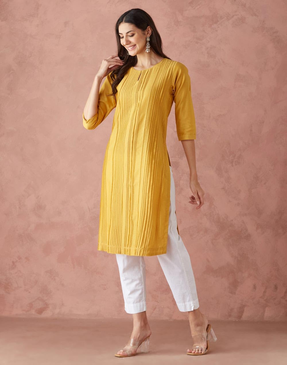 Fabindia Women'S Cotton Silk Woven Regular Kurta