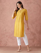 Fabindia Women'S Cotton Silk Woven Regular Kurta