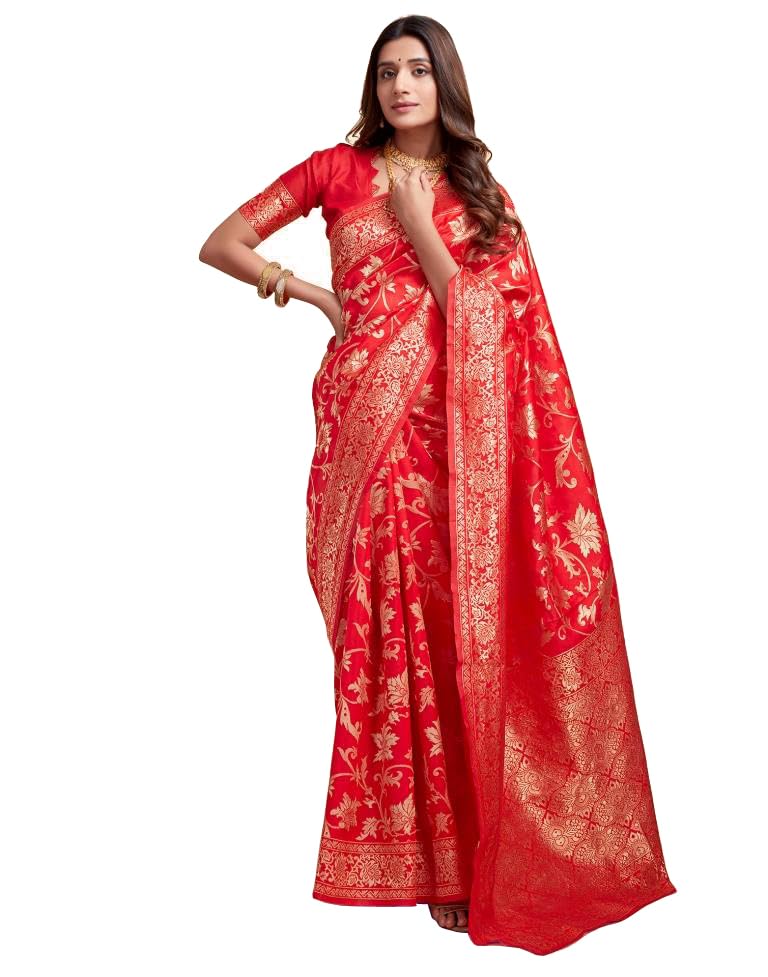 Sugathari Womens Pure Kanjivaram Silk Saree Banarasi Silk Saree With Blouse Piece (SAM PARI S-7) (Red)