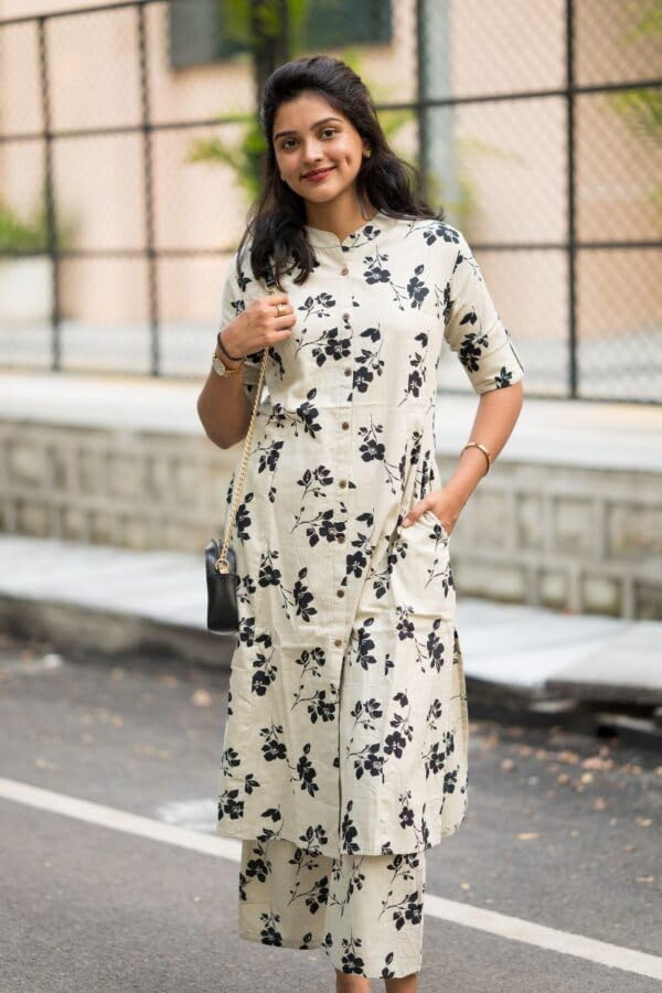 ANNI DESIGNER Womens Rayon Viscose A-Line Printed Kurta with Pant (Papmoni Cream_XXL_Cream_XX-Large)