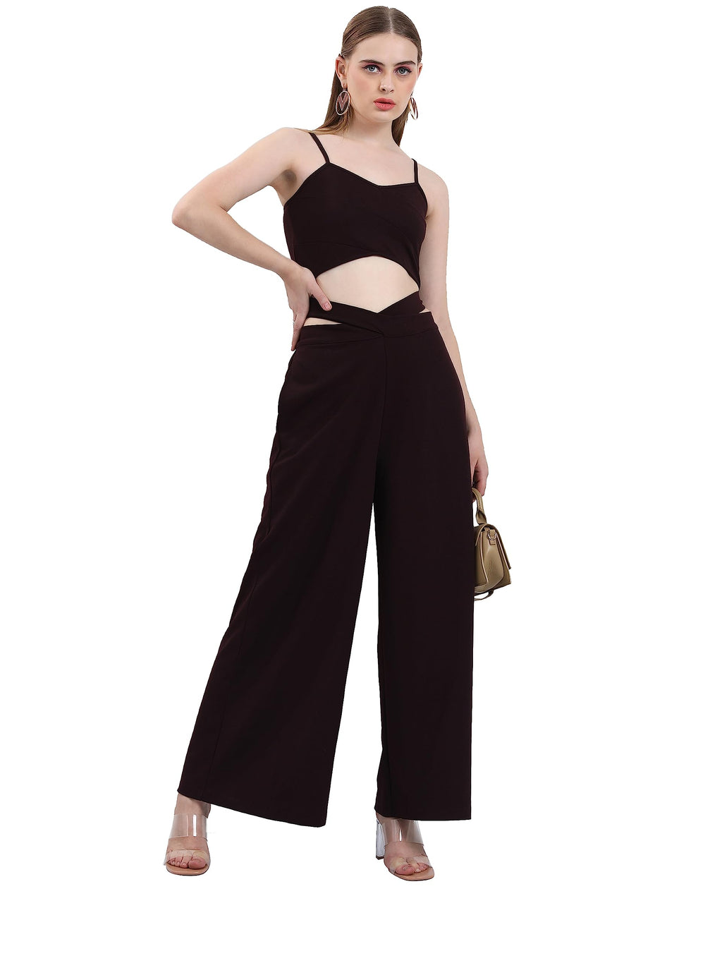 Ketch Women Polyester Blend Solid Western Casual Fit Co-Ord Set Standard Length Playwear Dress (Khce000074_Plum_M)