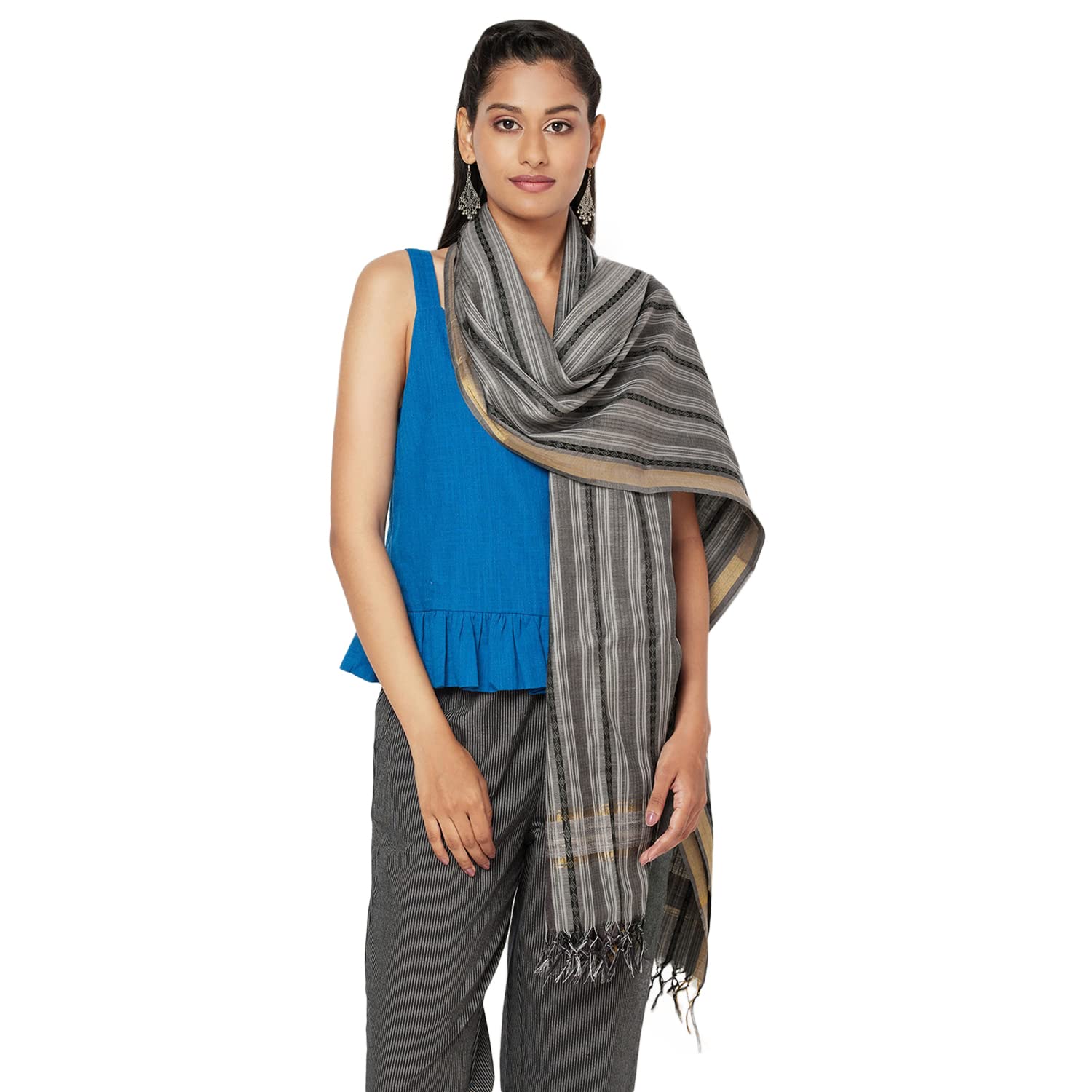 Fabindia Cotton Light Grey Men Stoles (Light Grey-Free Size-10695095)