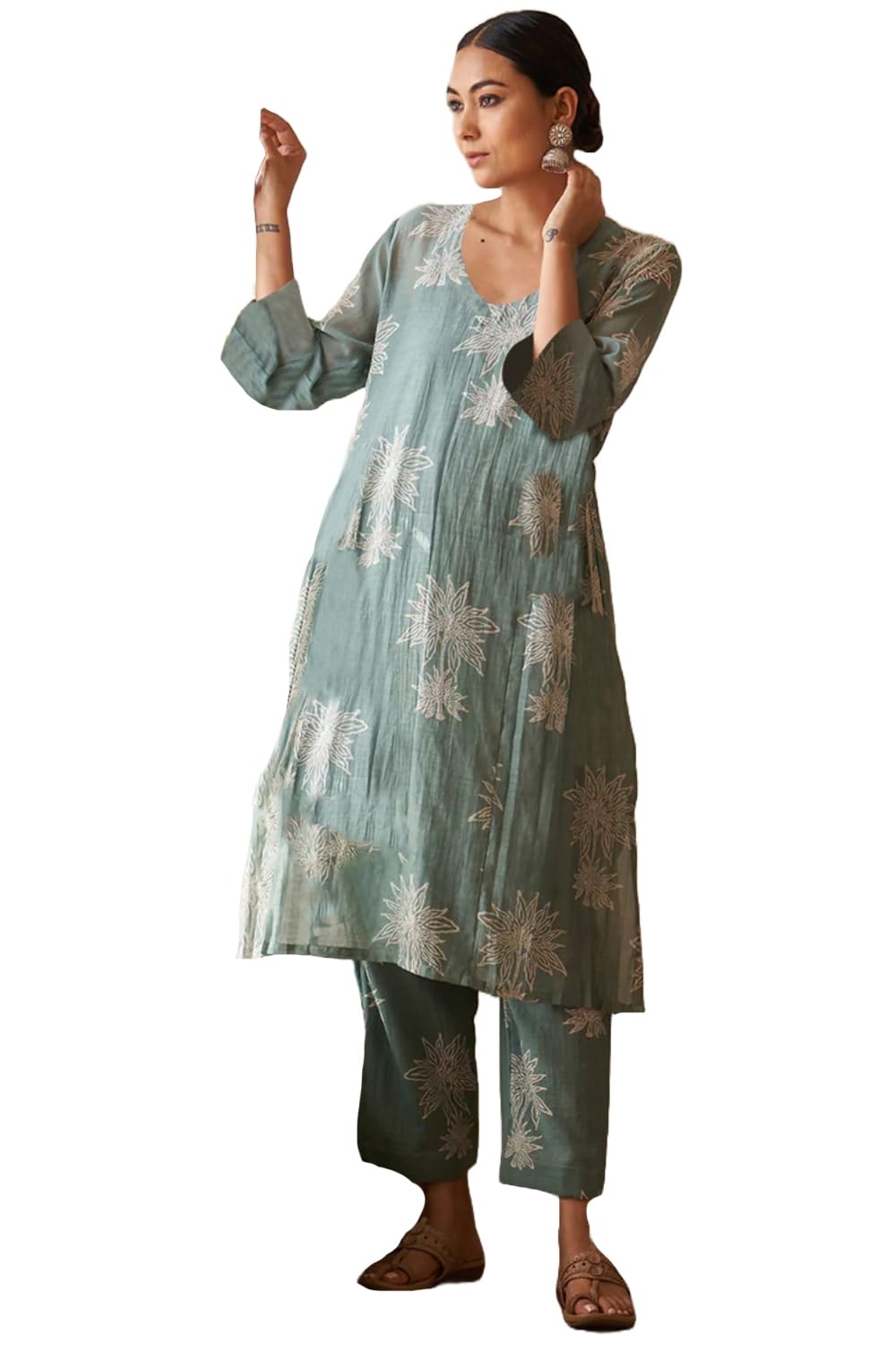 ANNI DESIGNER Womens Rayon Viscose Straight Printed Kurta with Pant (Robin Pista_L_Pista_Large)