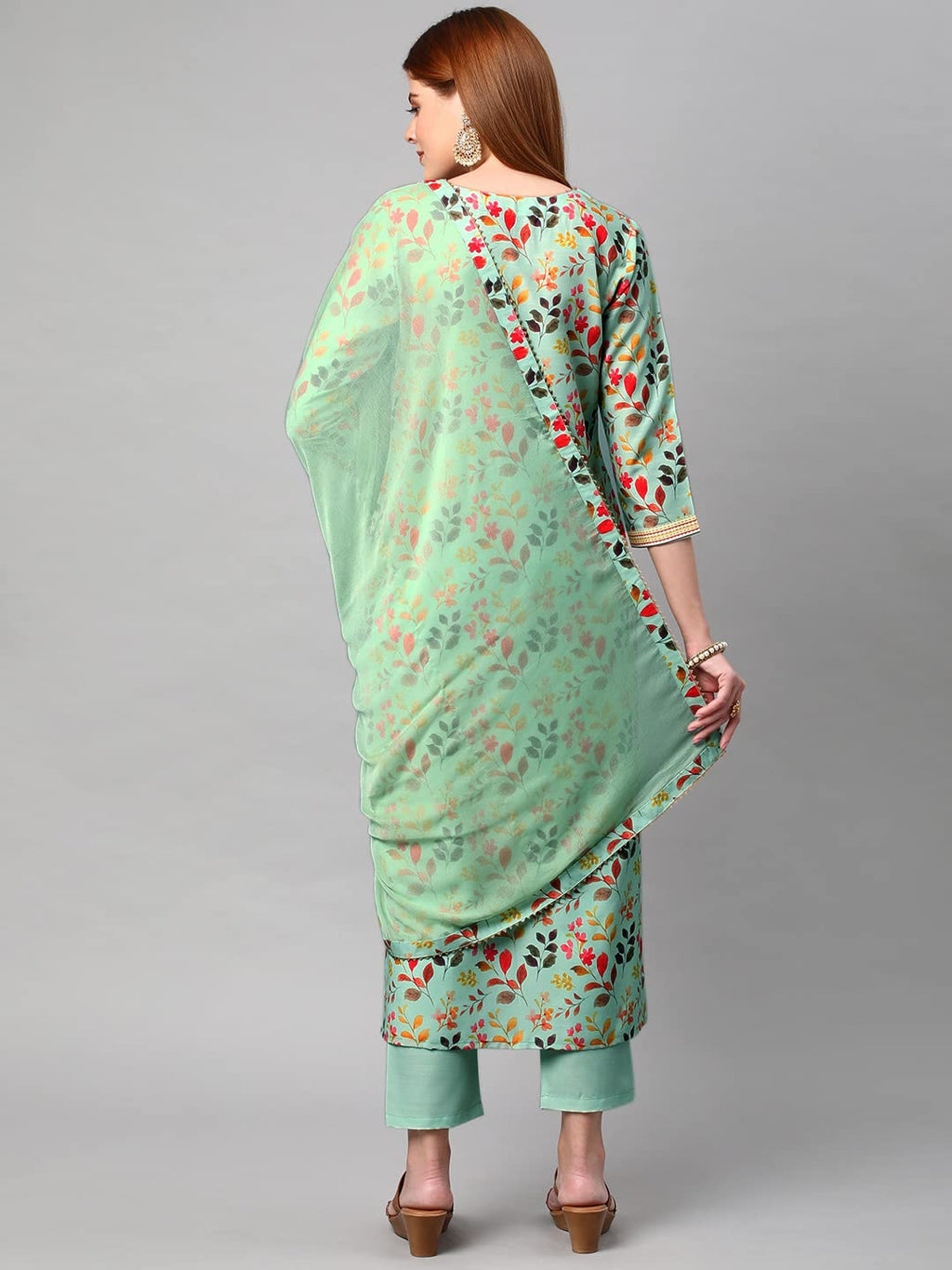 ANNI DESIGNER Womens Cotton Blend Printed Kurta and Pant with Dupatta Set (KALEPING-Pista-Nw_XL_Pista_X-Large)