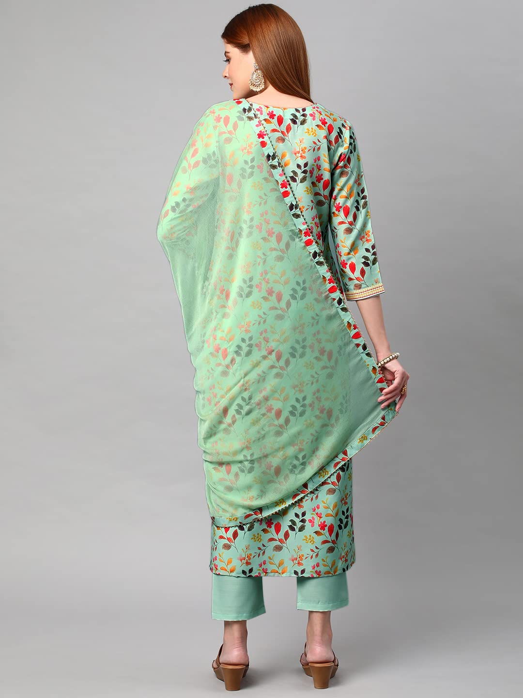 ANNI DESIGNER Womens Cotton Blend Printed Kurta and Pant with Dupatta Set (KALEPING-Pista-Nw_XL_Pista_X-Large)