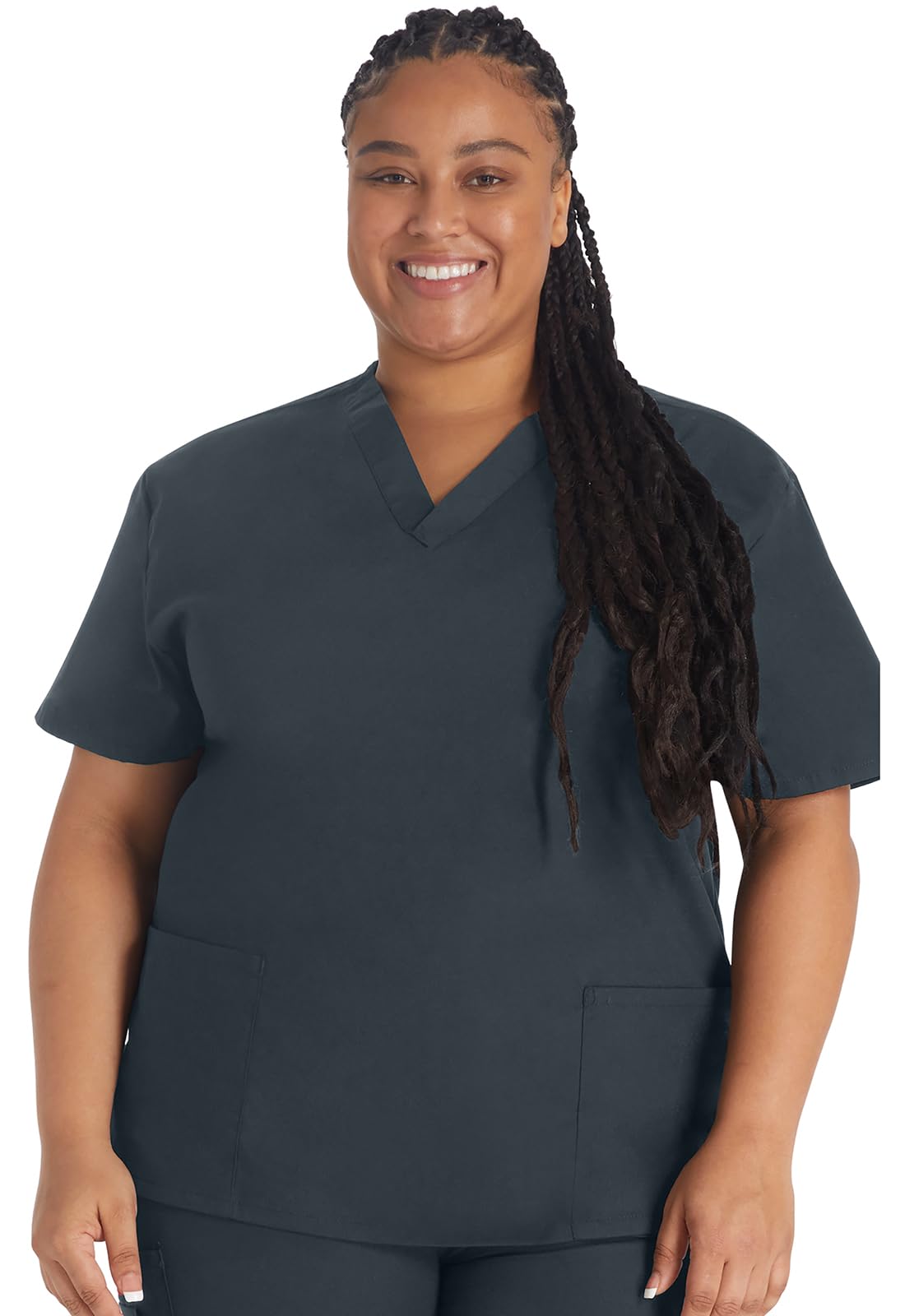 Cherokee womens Signature 86706 Missy Fit V-neck Top (Size 2x-5x) medical scrubs shirts, Pewter, 3X-Large Plus