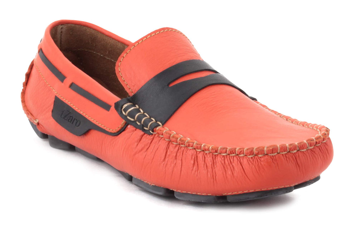 tZaro Genuine Leather Orange Driving Shoes  STN2331Orng 10