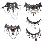 Dumcondy Halloween Elegant Sexy Women Girl Retro Gothic Punk Style Necklace Black Lace Neck Chain Collar Statement Choker Victor
