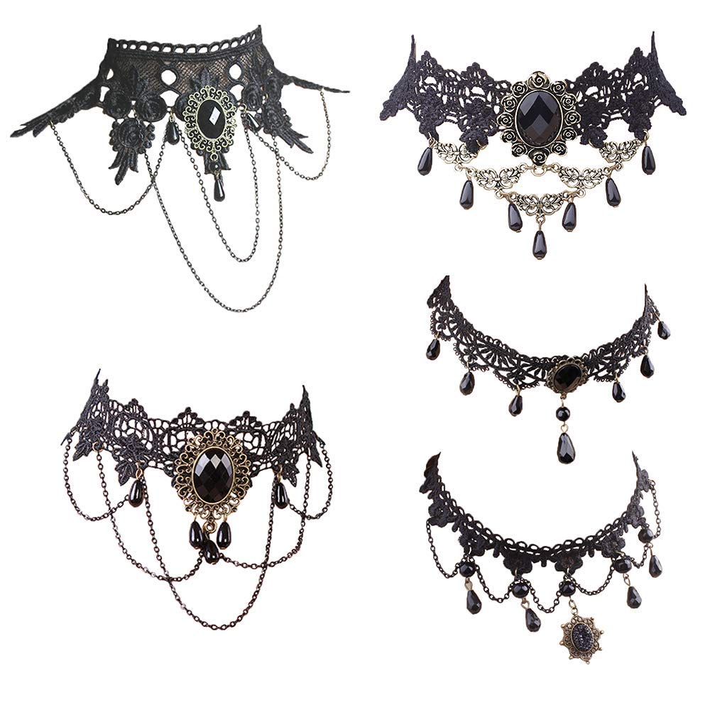 Dumcondy Halloween Elegant Sexy Women Girl Retro Gothic Punk Style Necklace Black Lace Neck Chain Collar Statement Choker Victor