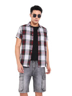 The Indian Garage Co Mens Slim Fit Checkered Half Sleeves Cutaway Collar Shirt