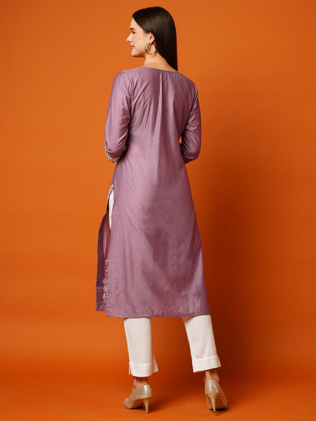 ANNI DESIGNER Womens Cotton Blend Straight Chikankari Embroidered Kurta (Chin-Purple-NW_XL_Purple_X-Large)