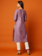 ANNI DESIGNER Womens Cotton Blend Straight Chikankari Embroidered Kurta (Chin-Purple_XXL_Purple_XX-Large)