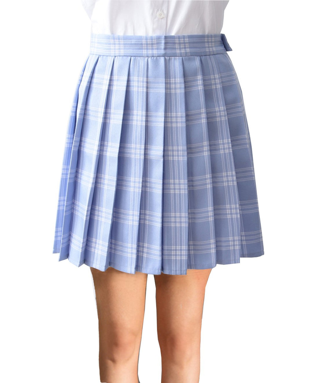 Beautifulfashionlife Womens plaid short Sexy A line Skirts costumes (3XL, Blue white)
