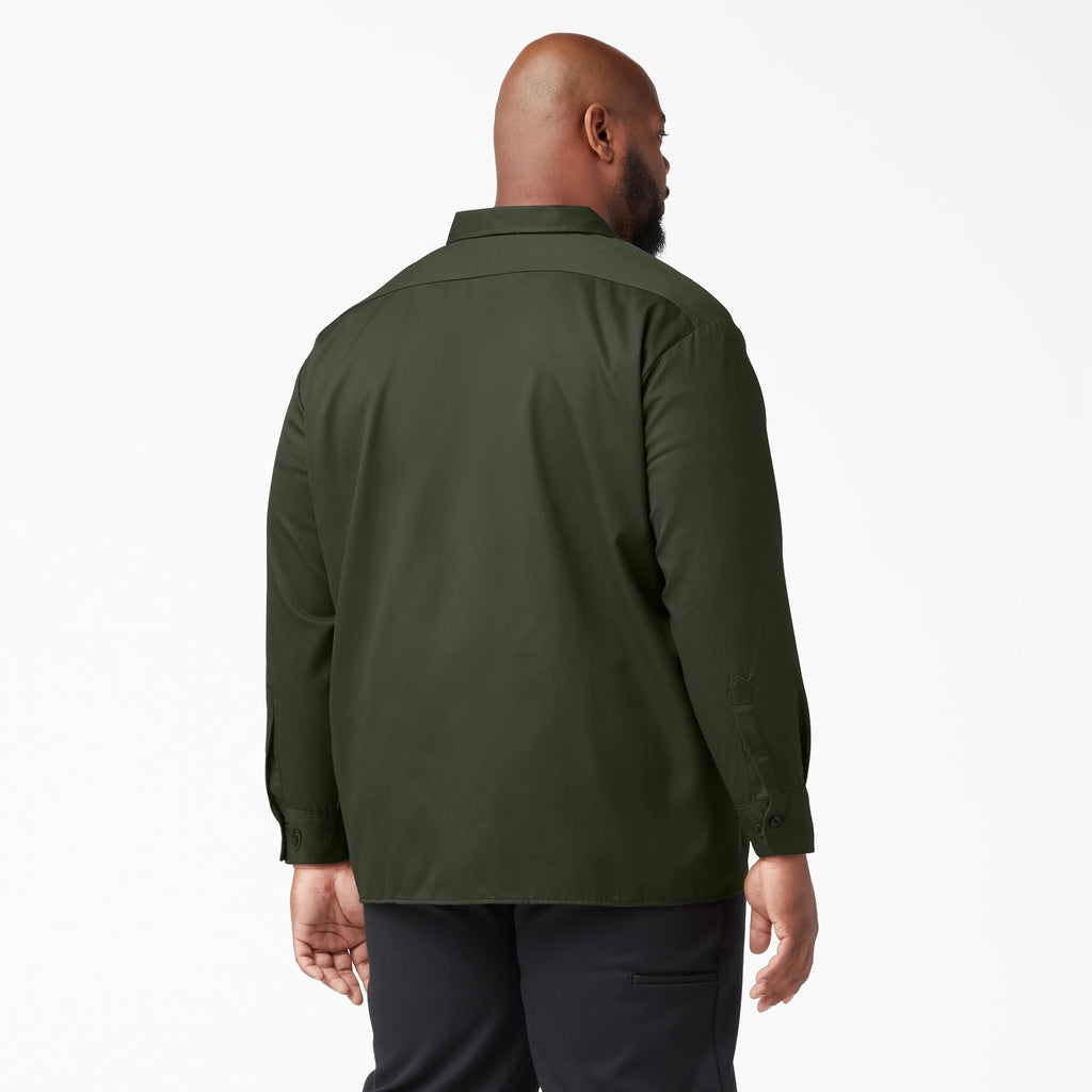Dickies mens Long-sleeve work utility button down shirts, Olive green, Small US