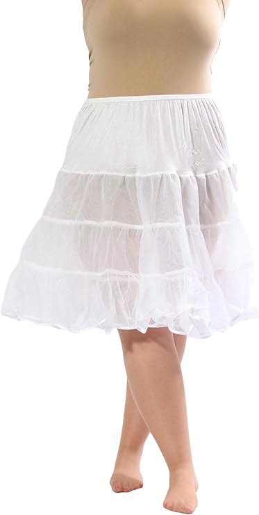 Malco Modes Tea-Length White Petticoat Skirt â?? Vintage 50s Crinoline Underskirt for Dresses, Weddings & Halloween Costumes
