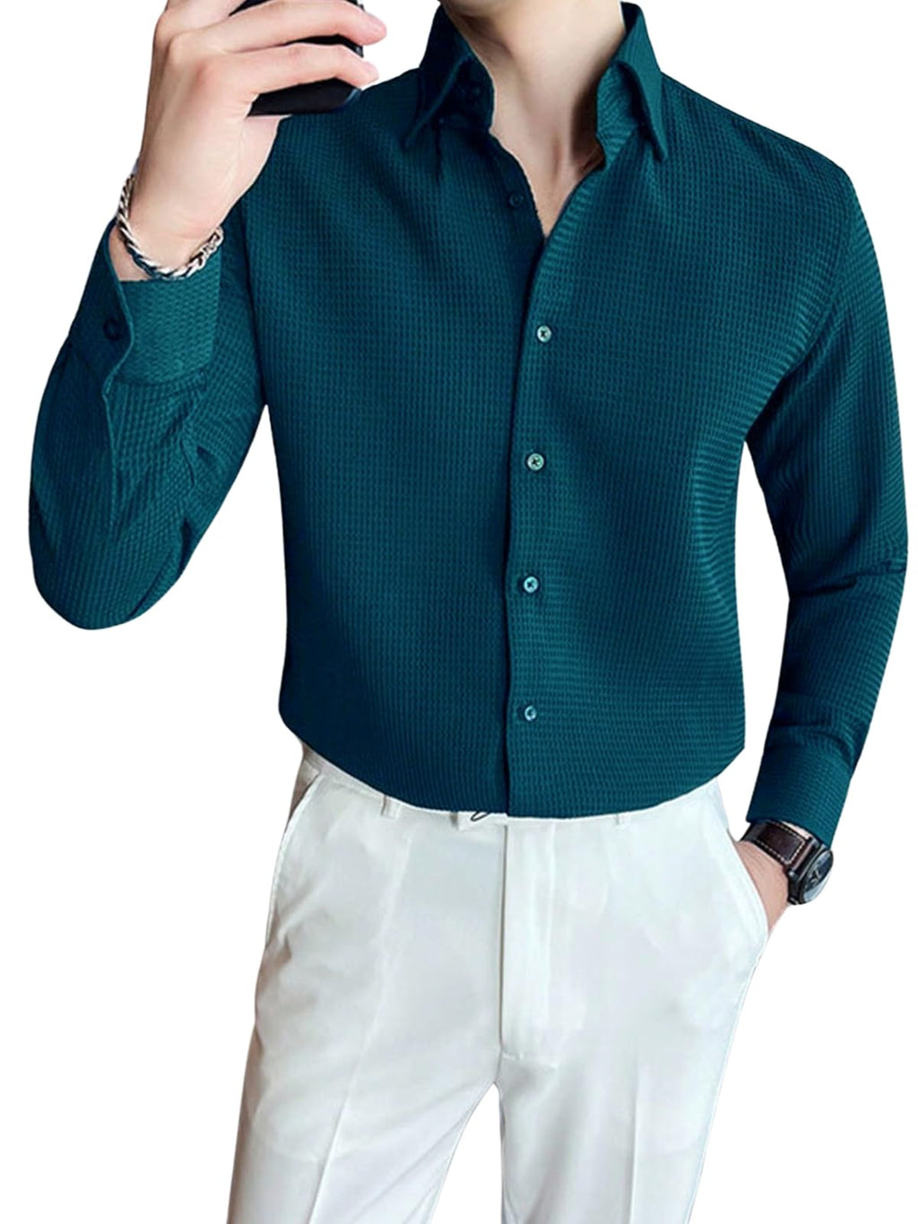 Greciilooks MenS Formal Button Down Shirt  Slim Fit Office Wear ShirtS For Men | Textured Long Sleeve Cotton Blend | Business 
