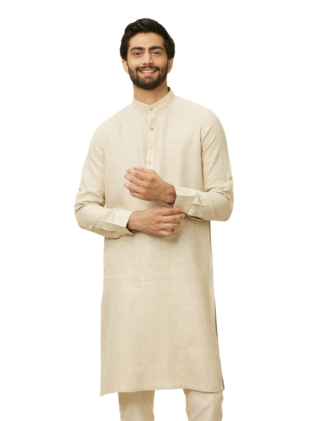 Manyavar MenS Biscuit Beige Square Grid Printed Kurta (Xxl)