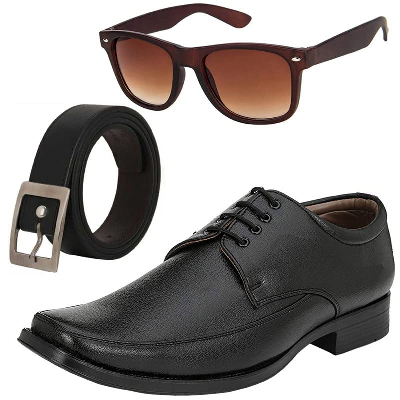 Vitoria Gracefull & Fashionable Men Formal Shoes with Free Belt & Unisex Brown Wyfer Sunglasses Combo/9 9