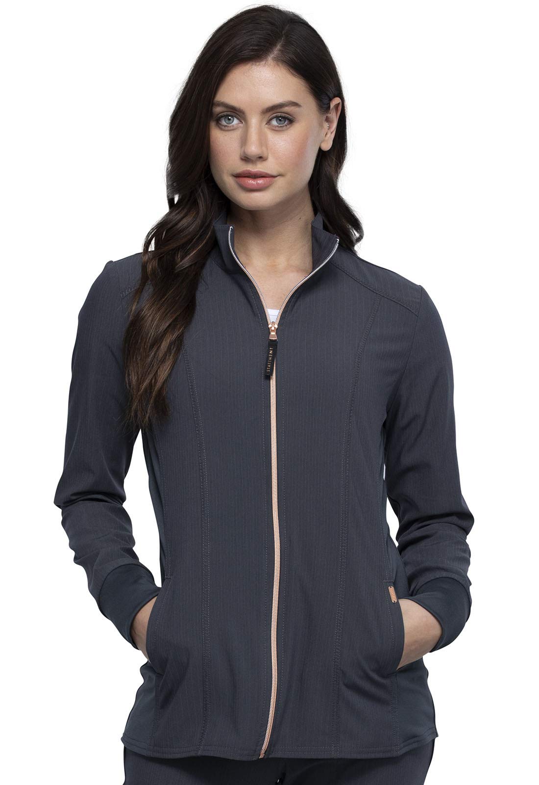 CHEROKEE Statement CK365 Womens Zip Front Jacket Pewter XXS 2