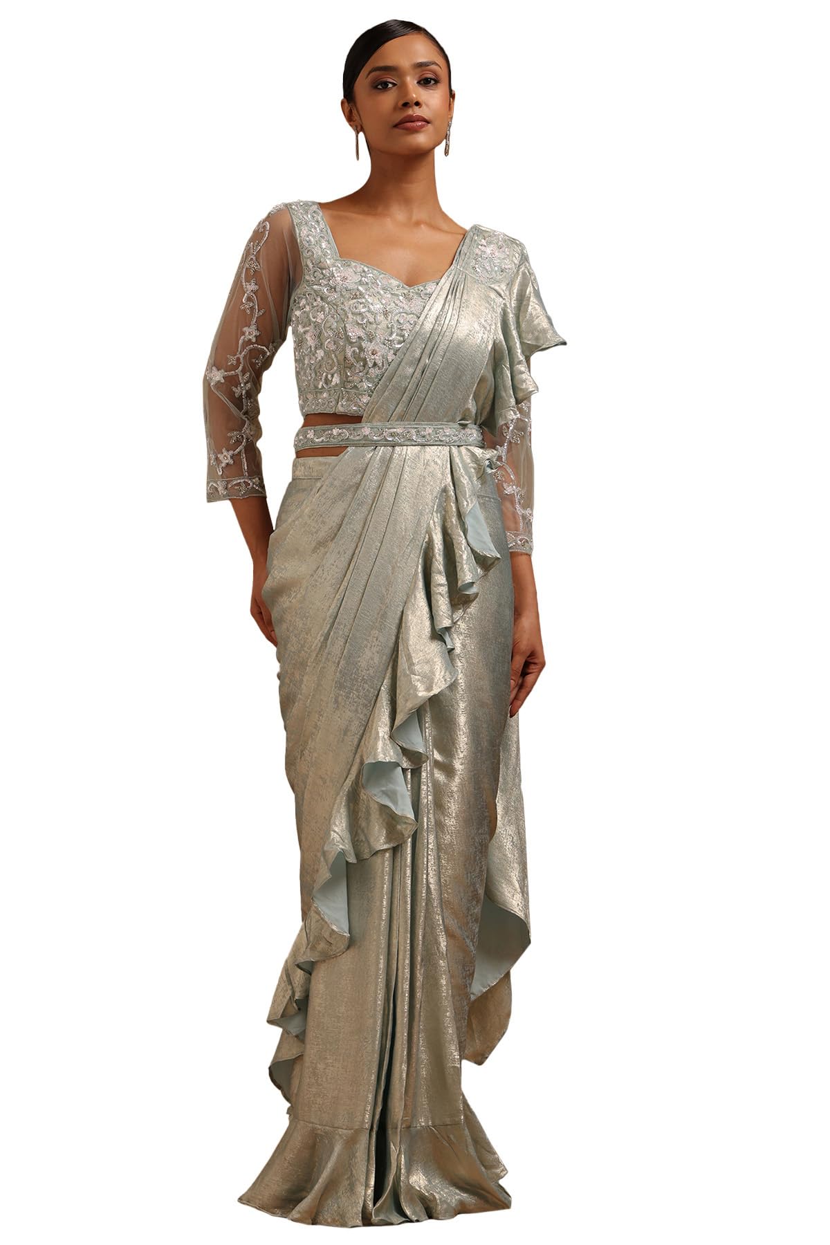 Soch Women Fendy Tissue Solid Ready-to-Wear Saree